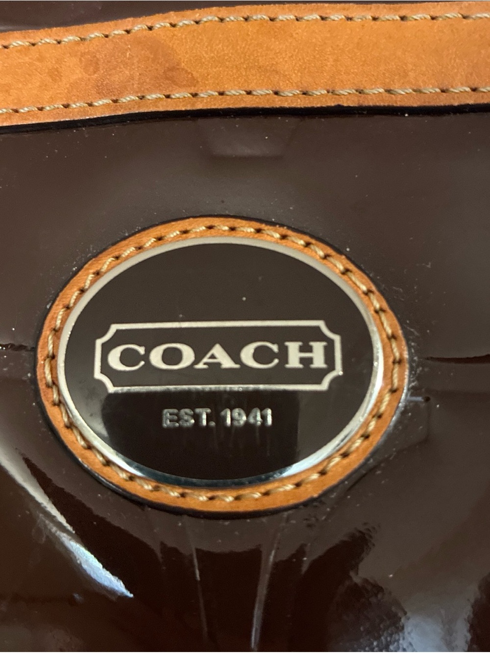 COACH Y2K Brown Patent Leather Signature Shoulder Bag F20065 12x7” - Picture 3 of 10